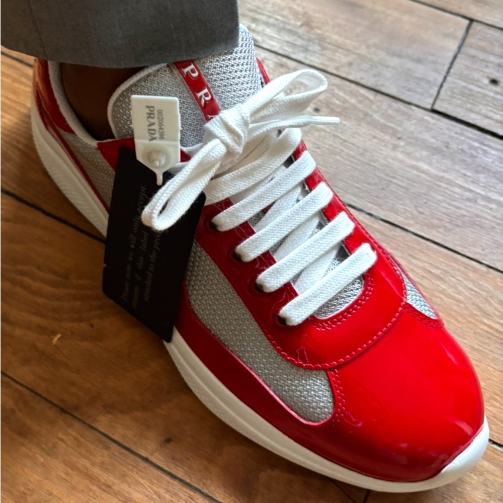 Prada Red and White Classic Sneakers. Worn 1 time for prom